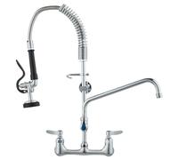 VEVOR Grifo Comercial con Pulverizador de Preenjuague, 63,5 cm de Altura, 20,32 cm de Centro, Caño Oscilante, Grifo para Fregadero de Cocina de Montaje en Pared, Dispositivo Construido en Latón