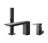 VEVOR Grifo de Bañera Romano en Cascada de 3 Orificios, con Ducha de Mano y 1 Manija, de Alto Caudal y Doble Caudal, para Montaje en Techo, Antigoteo, 227 x 72 x 175 mm, Negro Mate, 16 L/min