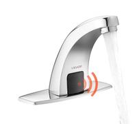 VEVOR Grifo de Lavabo Automático sin Contacto a Baño, con Sensor y Tapa, Alcance 16 cm, Grifo a Pilas para Inodoro y Lavabo, Diseño Delfín, Aleación de Zinc, Cromado Plateado, 160 x 45 x 125 mm