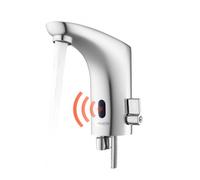 VEVOR Grifo de Lavabo Automático sin Contacto a Baño, Mezclador Monomando Ajustable con Manos Libres, Funciona con Pilas, con Sensor, Cromado Plateado, Redondo, en Forma de L, 170 x 55 x 150 mm