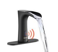 VEVOR Grifo de Lavabo Automático sin Contacto para Baño, Latón, con Sensor y Tapa, Grifo a Pilas, Cascada Semi-Cerrada, Recubrimiento Electroforético, 7,6 L/min, Negro Mate, 160 x 62 x 145 mm