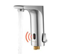 VEVOR Grifo de Lavabo Cuadrado sin Contacto, en Forma L, Automático, Manos Libres, Ajustable, Monomando, Funciona con Pilas, Latón, Níquel Cepillado, Resistente a la Oxidación, 160 x 54 x 165 mm
