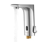 VEVOR Grifo de Lavabo Cuadrado sin Contacto, en Forma L, Automático, Manos Libres, Ajustable, Monomando, Funciona con Pilas, Latón, Níquel Cepillado, Resistente a la Oxidación, 160 x 54 x 165 mm