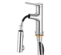 VEVOR Grifo de Lavabo en Níquel Cepillado y Acero Inoxidable, Grifo de Cocina con Rociador Extraíble, Mezclador Monomando para Baño, Caravana, Bar, Resistente a la Corrosión, 260 x 210 x 52 mm