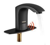 VEVOR Grifo de Lavabo sin Contacto, Grifo Automático para Baño, Alta Resistencia al Agua, con Sensor Manos Libres y Ajustable, Agua Fría/Caliente, a Pilas, Negro Mate, 160 x 45 x 130 mm, 7,6 L/min