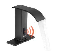 VEVOR Grifo de Lavabo sin Contacto para Baño, Acero Inoxidable, Grifo Automático con Tapa, a Pilas, Agua Fría y Caliente, con Sensor Infrarrojo, Cascada, Negro Mate, 7,6 L/min, 160 x 68 x 178 mm