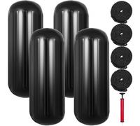VEVOR Guardabarros para Barcos, Guardabarros Acanalado de 25,4 x 71,1 cm, Paquete de 4 Parachoques para Barcos, Guardabarros Inflable Acanalado Medio con 4 Cuerdas, para Pontón, Barco, Velero, Negro