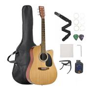 VEVOR Guitarra Acústica con Corte de 1041,4 mm y 6 Cuerdas con Tapa de Abeto Macizo Natural, Funda, Afinador, Correa, Cuerdas, Púas, Cejilla y Diapasón de Palisandro para Principiantes de Jazz
