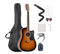 VEVOR Guitarra Acústica con Corte de 1041,4 mm y 6 Cuerdas con Tapa Maciza de Resplandor Solar, Funda, Afinador, Correa, Cuerdas, Púas, Cejilla y Diapasón de Palisandro para Principiantes de Jazz