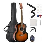 VEVOR Guitarra Acústica Redondeada de 1016 mm y 6 Cuerdas con Tapa Maciza de Resplandor Solar, Funda, Afinador, Correa, Cuerdas de Acero, Púas, Cejilla y Diapasón de Palisandro para Principiantes