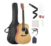 VEVOR Guitarra Acústica Redondeada de 1041,4 mm y 6 Cuerdas con Tapa de Abeto Macizo Natural, Funda, Afinador, Correa, Cuerdas, Púas, Cejilla y Diapasón de Palisandro para Músicos Adultos