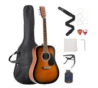 VEVOR Guitarra Acústica Redondeada de 1041,4 mm y 6 Cuerdas con Tapa Maciza de Resplandor Solar, Funda, Afinador, Correa, Cuerdas, Púas, Cejilla y Diapasón de Palisandro para Músicos Adultos