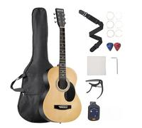VEVOR Guitarra Acústica Redondeada de 914,4 mm y 6 Cuerdas con Tapa Maciza natural, Funda, Afinador, Correa, Cuerdas de Acero, Púas, Cejilla y Diapasón de Palisandro para Principiante y Adolescente