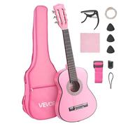 VEVOR Guitarra Clásica, Kit de Guitarra Clásica de Madera de 780 mm con Cuerdas de Nailon, Funda, Correa, Afinador, Cuerdas Adicionales, Púas, Cejilla, Madera de Tilo, para Estudiantes, Rosa