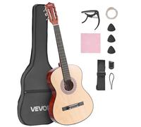 VEVOR Guitarra Clásica, Kit de Guitarra Clásica de Madera de 960 mm con Cuerdas de Nailon, Funda, Correa, Afinador, Cuerdas Adicionales, Púas, Cejilla, Madera de Tilo, para Estudiantes, Natural