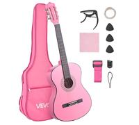 VEVOR Guitarra Clásica, Kit de Guitarra Clásica de Madera de 960 mm con Cuerdas de Nailon, Funda, Correa, Afinador, Cuerdas Adicionales, Púas, Cejilla, Madera de Tilo, para Estudiantes, Rosa