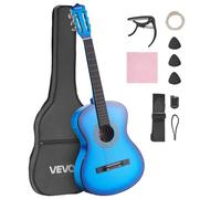 VEVOR Guitarra Clásica, Kit de Guitarra Clásica de Madera de 960 mm con Cuerdas de Nailon, Funda, Correa, Afinador, Cuerdas Adicionales, Púas, Cejilla, Madera de Tilo, para Estudiantes, Azul