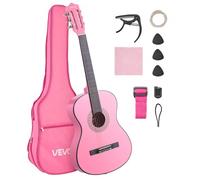 VEVOR Guitarra Clásica, Kit de Guitarra Clásica de Madera de 960 mm con Cuerdas de Nailon, Funda, Correa, Afinador, Cuerdas Adicionales, Púas, Cejilla, Madera de Tilo, para Estudiantes, Rosa