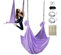 VEVOR Hamaca aérea de yoga 4x2,8 m Kit de columpio de yoga con inversión de danza aérea Nylon 100 g/m² Carga 1000 kg Vuelo aéreo antigravedad para fitness Culturismo Pilates Gimnasio Estudio, Púrpura