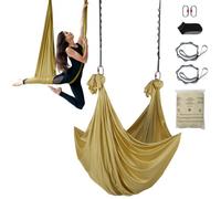 VEVOR Hamaca aérea de yoga 4x2,8m Kit de columpio de yoga con inversión de danza aérea Nylon 100g/m² Carga 1000kg Vuelo aéreo antigravedad para fitness Culturismo Pilates Gimnasio Estudio en casa, Oro