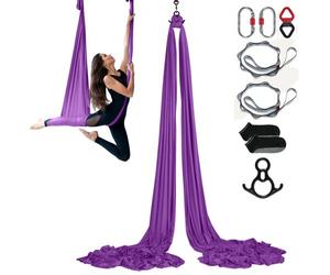 VEVOR Hamaca aérea de yoga 8x2,8 m Kit de columpio de yoga con inversión de danza aérea Nylon 100 g/m² Carga 1000 kg Vuelo aéreo antigravedad para fitness Culturismo Pilates Gimnasio Estudio, Púrpura