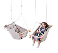 VEVOR - Hamaca de lona para bebé, 3 modos, para interior y exterior, con arnés de 5 puntos y correas para árboles, capacidad de peso de 150 libras, cojín integrado, asiento colgante de madera para beb