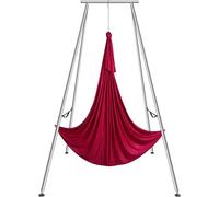 VEVOR Kit de Columpio y Hamaca Aérea para Yoga, Soporte de Yoga Profesional de 295 cm de Altura, Hamaca Roja de 6x2,6 m, Capacidad de Carga Máxima de 250 kg, para Fitness, Culturismo, Pilates, Rojo