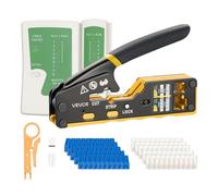 VEVOR Herramienta de Crimpado, Crimpadora RJ45 RJ11 RJ12 para Cable de Red Ethernet, con Pelacables, 50 Piezas de Conectores y 50 Piezas de Cubiertas Protectoras, Comprobador y Cuchillas de Repuesto
