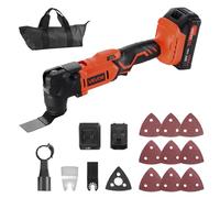 VEVOR Herramienta Multiusos Inalámbrica, con 6 Velocidades Variables de 8500 a 17000 OPM, Ángulo de Oscilación 3,2°, Batería 2,0 Ah y Cargador, 12 Accesorios de Sierra y LED, 330 x 150 x 80 mm