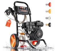 VEVOR Hidrolimpiadora de Alta Presión 2900 PSI 7 L/min Lavadora de Gasolina de Alta Presión con Bomba de Aluminio, Manguera de 7,9 m, 4 Boquillas, Ruedas para Coches Azulejos Entradas Ventanas Paredes