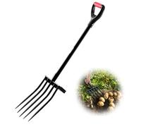 VEVOR Horca de Jardín de 5 Dientes con Mango de Metal, Horquilla de Excavación Resistente de 1050 mm con Empuñadura en Y, Acero Forjado, para Heno, Papa, Compostaje, Trasplante y Aireación, Negro