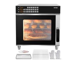 VEVOR Horno Convencional de Encimera de 58 L, 4 Niveles de 2800 W con Puerta de Vidrio Templado, Rejillas de Alambre, Bandeja con Clip y Guantes, Acero Inoxidable, para Restaurante, 600 x 745 x 606 mm