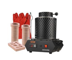 VEVOR Horno de Fusión de Oro, Temperatura Máxima de 1150 °C, Horno de Fusión Eléctrico Digital con Crisoles Cerámicos de 1 kg y 3 kg, Pinzas para Crisol y Guantes, para Oro, Plata, Aluminio y Cobre