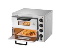 VEVOR Horno de Pizza Comercial Eléctrico de Encimera de Doble Piso, Acero Inoxidable con Piedra y Mango, Multiusos para Interiores para Restaurantes, Pretzels Horneados en Casa, 520 x 430 x 430 mm