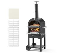 VEVOR Horno de Pizza de Pellets de Leña de 2 Capas, para Exteriores, con 2 Ruedas Extraíbles, Máquina para Hacer Pizzas con Una Temperatura Máxima de 540 °C para Asar, 540 x 445 x 1420 mm, Negro