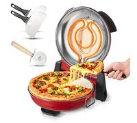 VEVOR Horno de Pizza Eléctrico de 1200 W, con Piedra de Cordierita, Control de Temperatura 5 Niveles, Ventana de Visualización para Una Cocción Precisa, hasta 420 °C, Rojo, 380 x 350 x 190 mm