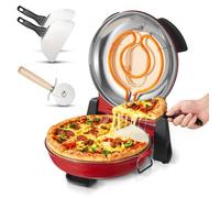 VEVOR Horno de Pizza Eléctrico de 1200 W, con Piedra de Cordierita, Control de Temperatura 5 Niveles, Ventana de Visualización para Una Cocción Precisa, hasta 420 °C, Rojo, 380 x 350 x 190 mm