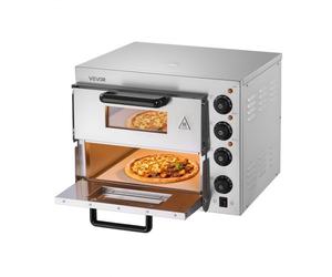 VEVOR Horno de Pizza Eléctrico de Encimera 35,56 cm 1800 W con Doble Capa Rango de Temperatura Ajustable de 0 - 350 °C Construcción de Acero Inoxidable con Piedra y Asa para Restaurante, Hogar