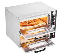 VEVOR Horno de Pizza Eléctrico de Encimera 45 cm y Dos Pisos, Temperatura 25 a 450 °C, con Termómetro, Control Independiente de Temperatura Superior e Inferior y Temporizador, 690 x 595 x 540 mm