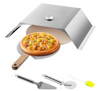 VEVOR Horno de Pizza para Exterior 48x35x17cm Horno Exterior a Leña para Pizza 50-300 ℃ Horno de Pizza Portátil al Aire Libre de Acero Inoxidable con Piedra Cordierita Termómetro 3 Accesorios Barbacoa
