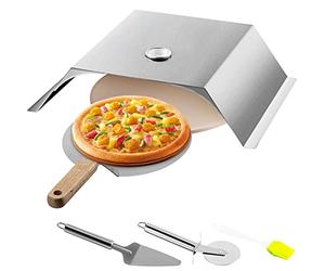 VEVOR Horno de Pizza para Exterior 48x35x17cm Horno Exterior a Leña para Pizza 50-300 ℃ Horno de Pizza Portátil al Aire Libre de Acero Inoxidable con Piedra Cordierita Termómetro 3 Accesorios Barbacoa