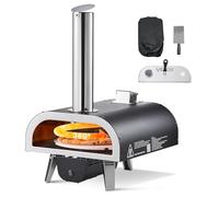 VEVOR Horno de Pizza Portátil para Exteriores, con Termómetro y Rotación Eléctrica, para Acampar en el Jardín, Patio, Piedra para Pizza, Bolsa de Transporte y Pala, Negro, 685 x 390 x 665 mm