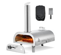 VEVOR Horno de Pizza Portátil para Exteriores de 30 cm, con Termómetro Integrado, para Pizza de Leña de Acero Inoxidable, para Patio, Camping, Incluye Piedra, Pala y Bolsa de Transporte, Plata