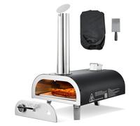 VEVOR Horno de Pizza Portátil para Exteriores de 30 cm, Estufa de Pellets con Termómetro, para Exteriores, Patio, Camping, Piedra para Pizza, Bolsa de Transporte, Pala, Negro, 700 x 390 x 660 mm