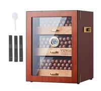 VEVOR Humidor de Cigarros de Madera de Cedro Español Hecho a Mano para 100-150 Cigarros, Estuche de Almacenamiento de Escritorio de Vidrio Humidificador Digital, Higrómetro, 260 x 260 x 350 mm