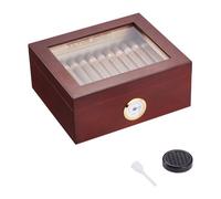 VEVOR Humidor de puros, caja de humidificador de puros con tapa de cristal, caja de escritorio de madera de cedro español hecha a mano, estuche de almacenamiento de puros con humidificador, higrómetro