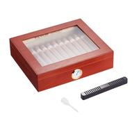 VEVOR Humidor de puros, caja de humidificador de puros con tapa de cristal, caja de escritorio de madera de cedro español hecha a mano, estuche de almacenamiento de puros con humidificador, higrómetro