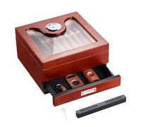 VEVOR Humidor de Puros, Caja de Humidificador de Puros con Tapa de Cristal Hecha a Mano de Madera de Cedro Español, con Higrómetro, Divisor y Cajón de Accesorios, 20-35 Puros, 220 x 220 x 115 mm