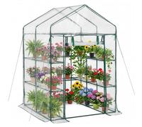 VEVOR Invernadero de Exterior 137 x 137 x 196 cm, Invernadero de Jardín con Puerta Enrollable Estantes, Cubierta de PVC, Impermeable y Anti-UV, Vivero Casero para Plantas Verduras Flores, Transparente