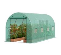 VEVOR Invernadero Túnel 445x194x192 cm Carpa Refugio para Plantas con Estructura de Acero Galvanizado Cubierta de PE Verde Puerta Enrollable con Cremallera 8 Ventanas para Cultivo de Verduras Flores